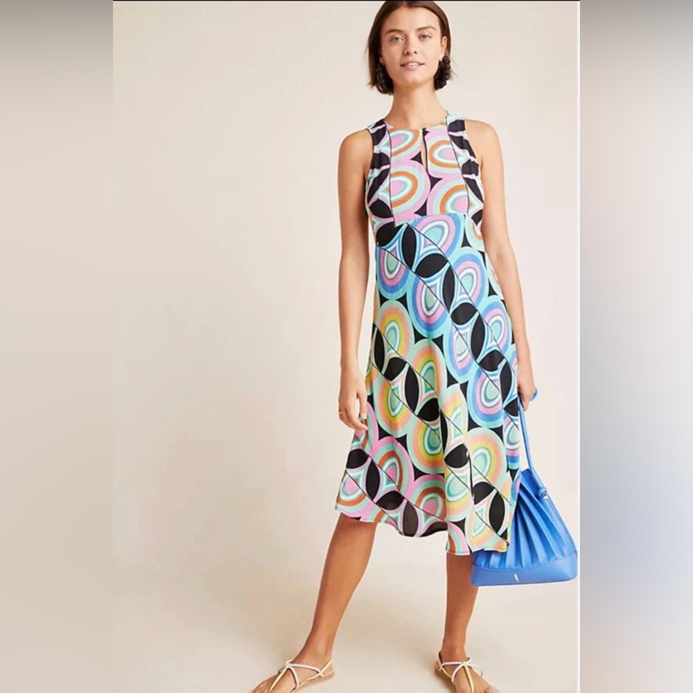 Anthropologie Multicolor Geometric A-Line Midi Dress